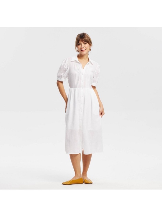 Universal Thread Dresses & Skirts - Universal Thread White Button-Down Puff Sleeve Midi Dress